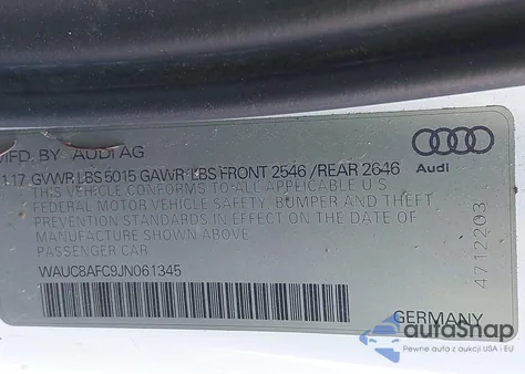 2018 Audi A6 2.0T Premium/2.0T Sport z USA, uszkodzony, nr VIN WAUC8AFC9JN061345